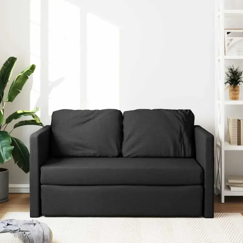 vidaXL Slaapbank 2-zits inklapbaar met kussens - Zwart stof - 112 cm