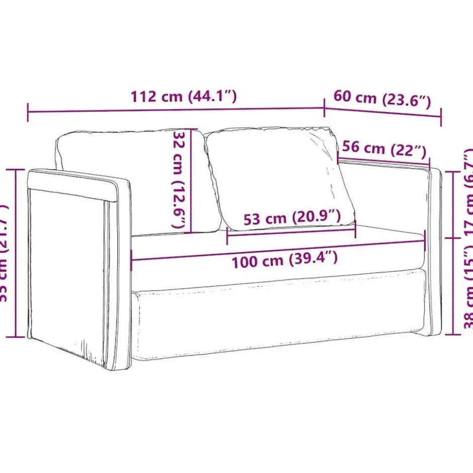 vidaXL Slaapbank 2-zits inklapbaar met kussens - Zwart stof - 112 cm