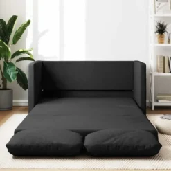 vidaXL Slaapbank 2-zits inklapbaar met kussens - Zwart stof - 112 cm