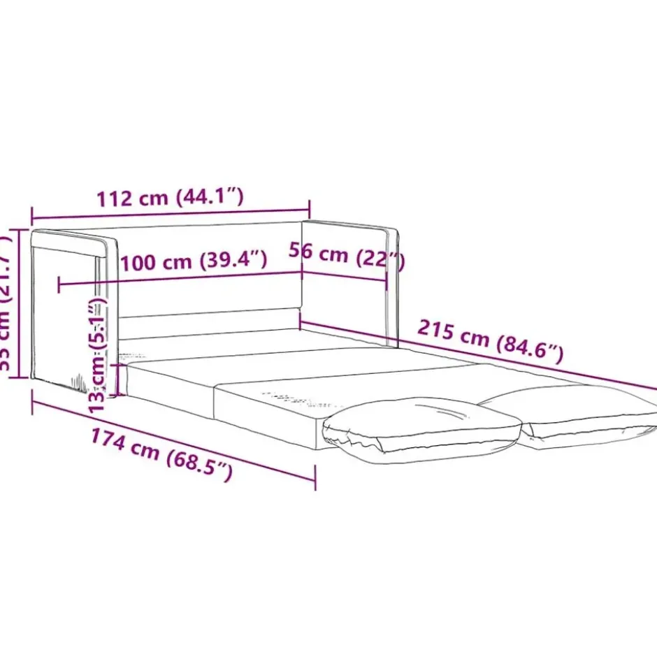 vidaXL Slaapbank 2-zits inklapbaar met kussens - Zwart stof - 112 cm