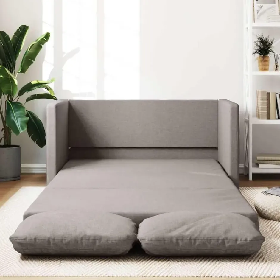 vidaXL Slaapbank 2-zits inklapbaar met kussens - Taupe stof - 112 cm
