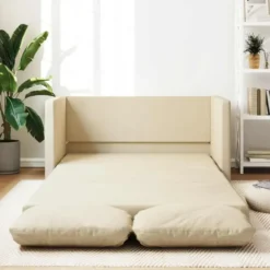 vidaXL Slaapbank 2-zits inklapbaar met kussens - Crème stof - 112 cm