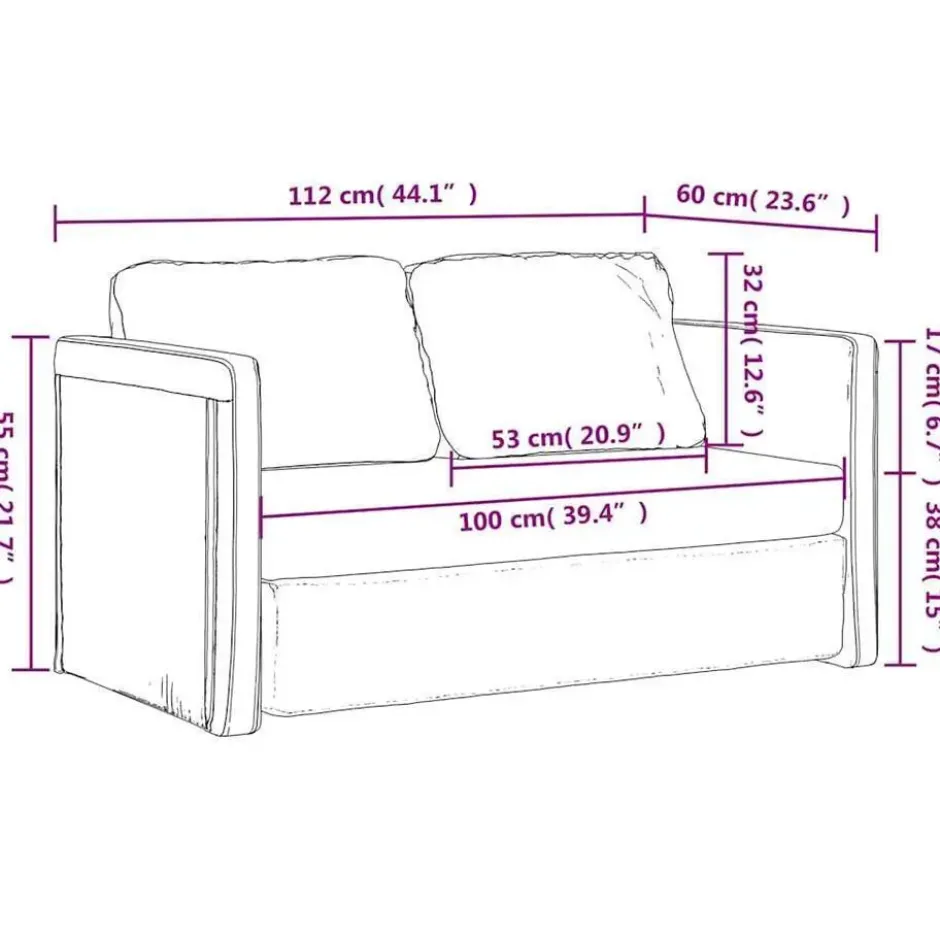 vidaXL Slaapbank 2-zits inklapbaar met kussens - Crème stof - 112 cm