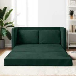 vidaXL Slaapbank 2-zits inklapbaar met kussens - Donkergroen fluweel - 122 cm