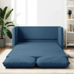 vidaXL Slaapbank 2-zits inklapbaar met kussens - Blauw stof - 112 cm