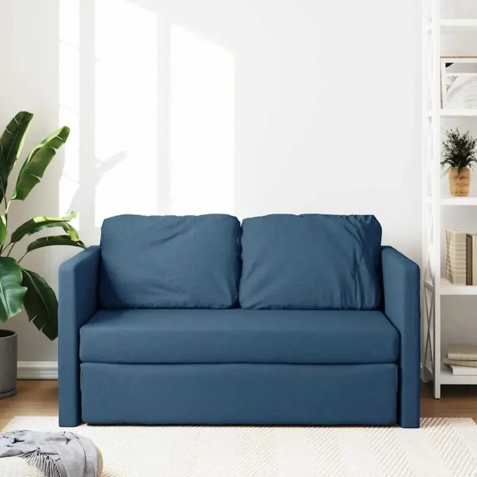 vidaXL Slaapbank 2-zits inklapbaar met kussens - Blauw stof - 112 cm