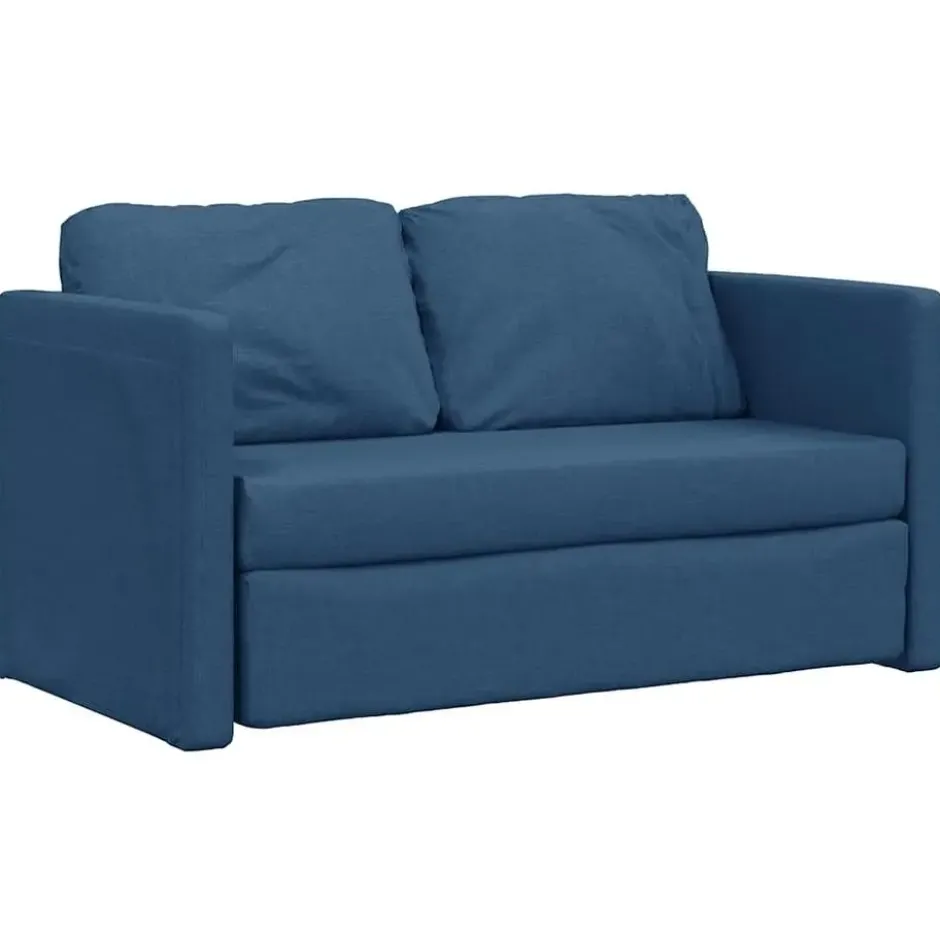 vidaXL Slaapbank 2-zits inklapbaar met kussens - Blauw stof - 112 cm