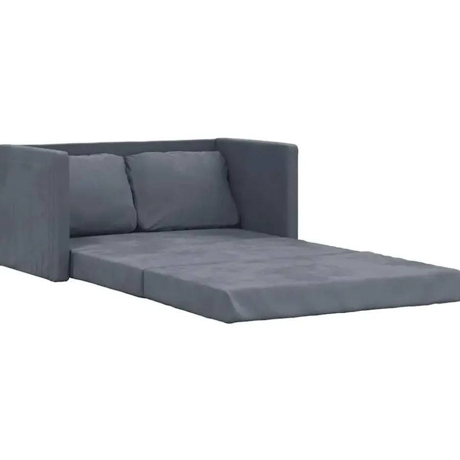vidaXL Slaapbank 2-zits inklapbaar met kussens - Donkergrijs fluweel - 122 cm