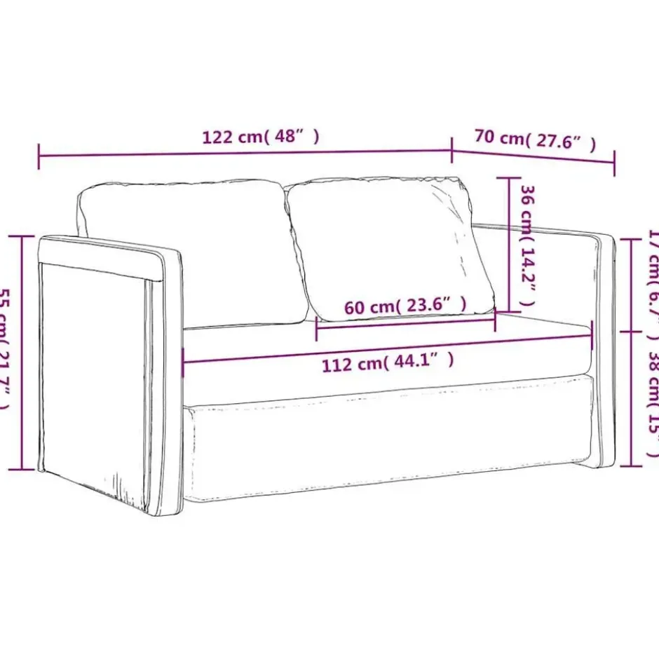 vidaXL Slaapbank 2-zits inklapbaar met kussens - Donkergrijs fluweel - 122 cm