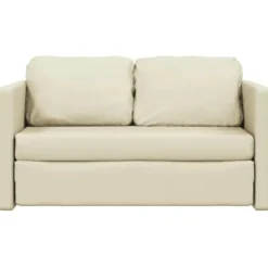 vidaXL Slaapbank 2-zits inklapbaar met kussens - Crème kunstleer - 112 cm