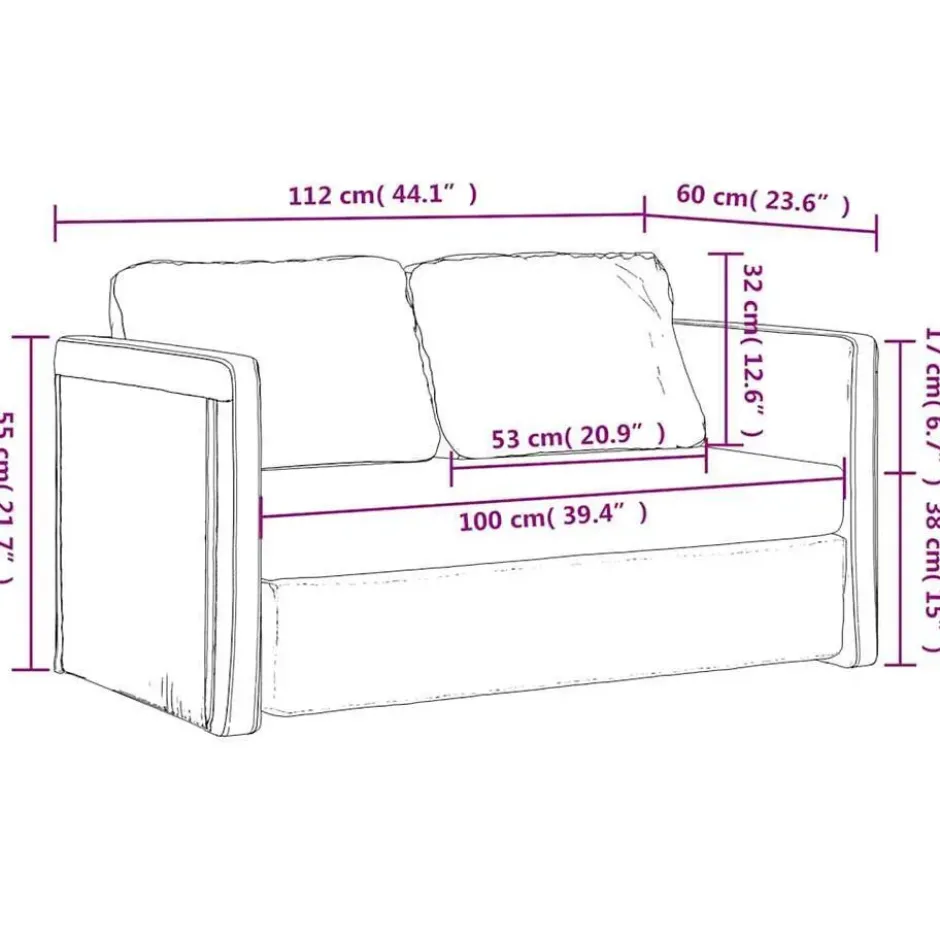 vidaXL Slaapbank 2-zits inklapbaar met kussens - Cappuccino kunstleer - 112 cm