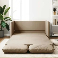 vidaXL Slaapbank 2-zits inklapbaar met kussens - Cappuccino kunstleer - 112 cm