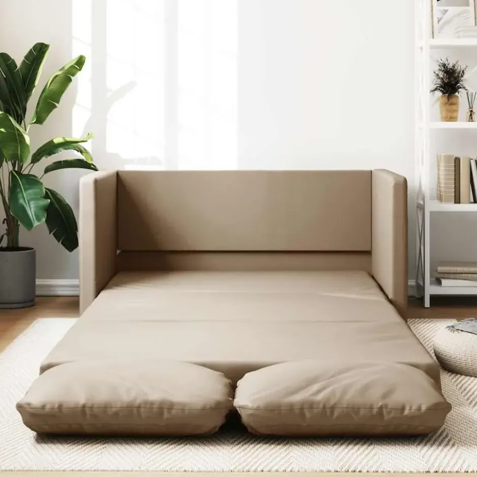 vidaXL Slaapbank 2-zits inklapbaar met kussens - Cappuccino kunstleer - 112 cm