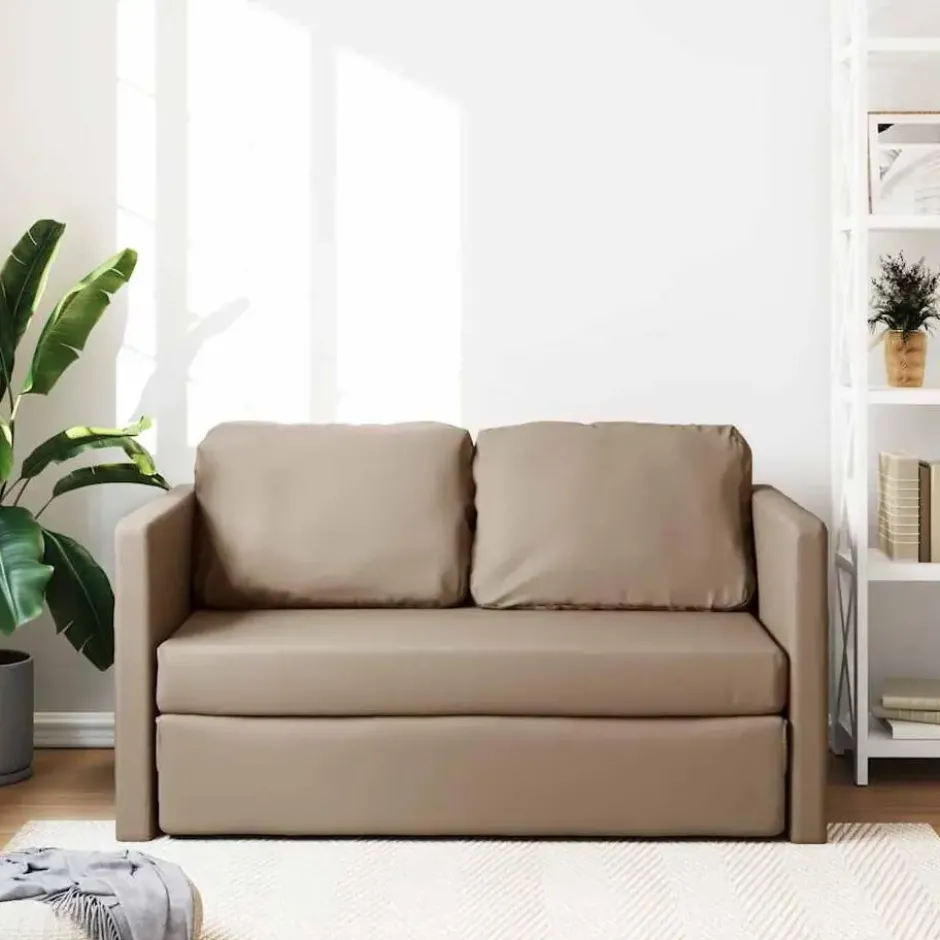 vidaXL Slaapbank 2-zits inklapbaar met kussens - Cappuccino kunstleer - 112 cm