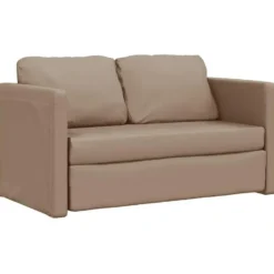 vidaXL Slaapbank 2-zits inklapbaar met kussens - Cappuccino kunstleer - 112 cm