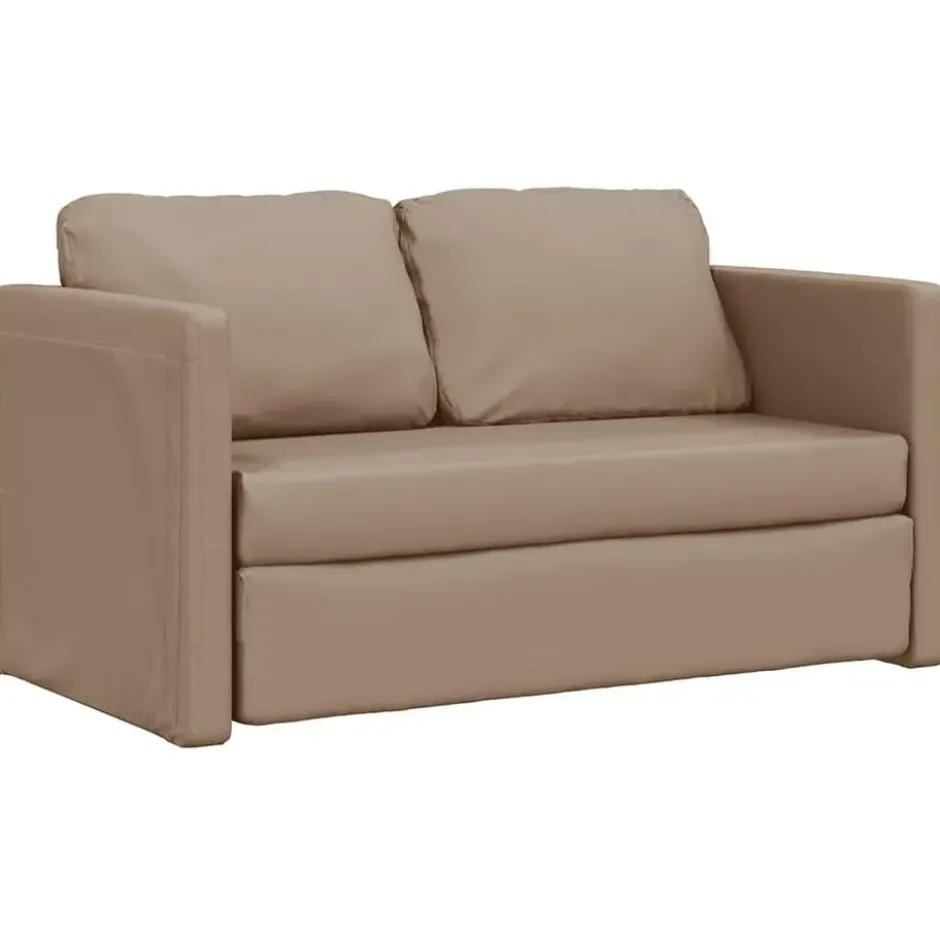 vidaXL Slaapbank 2-zits inklapbaar met kussens - Cappuccino kunstleer - 112 cm