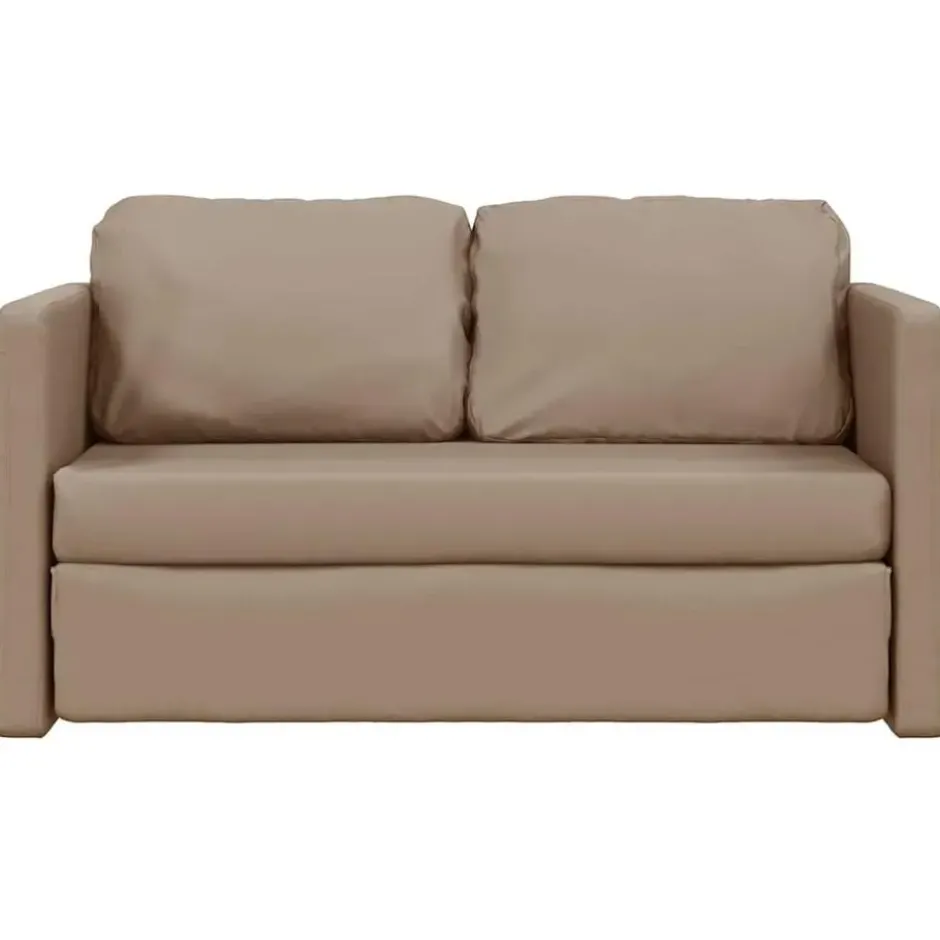 vidaXL Slaapbank 2-zits inklapbaar met kussens - Cappuccino kunstleer - 112 cm
