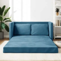 vidaXL Slaapbank 2-zits inklapbaar met kussens - Bluaw fluweel - 122 cm