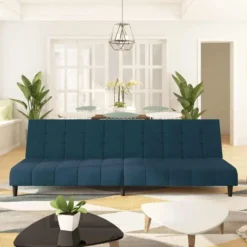 vidaXL Slaapbank 2-zits Klik-klak mechanisme - Blauw fluweel - 200 cm