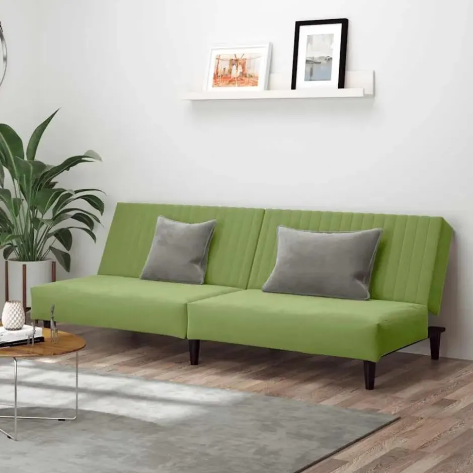 vidaXL Slaapbank 2-zits met verstelbare helling - Lichtgroen fluweel - 200 cm