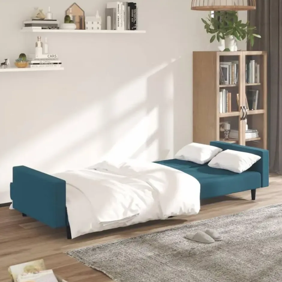 vidaXL Slaapbank 2-zits met verstelbare helling - Blauw fluweel - 220 cm