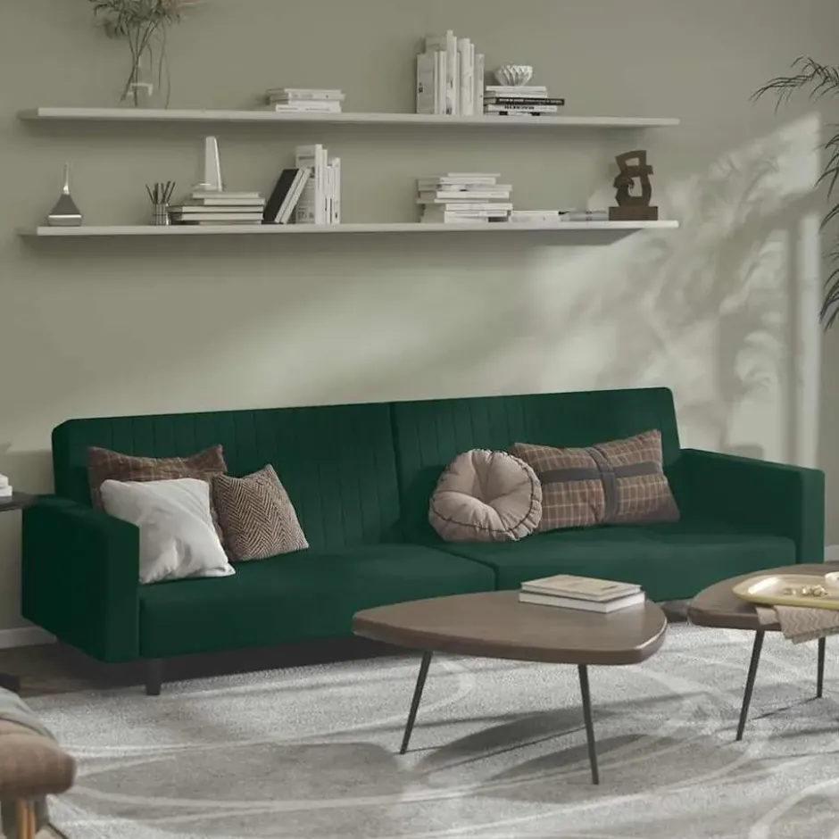 vidaXL Slaapbank 2-zits met verstelbare helling - Donkergroen fluweel - 220 cm