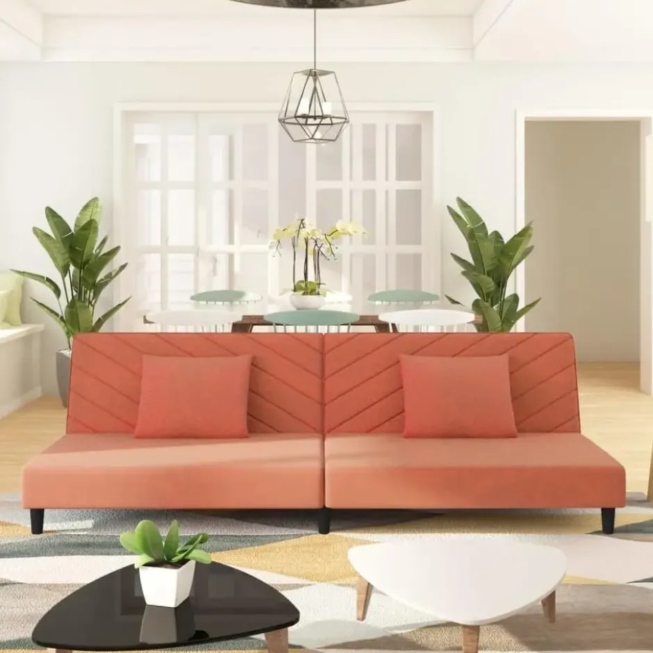 vidaXL - Slaapbank 2-zits - Roze - Fluweel - Met kussens