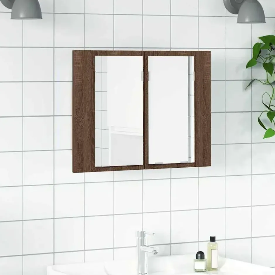 vidaXL - Spiegelkast LED 60x12x45 cm bewerkt hout bruin eikenkleur