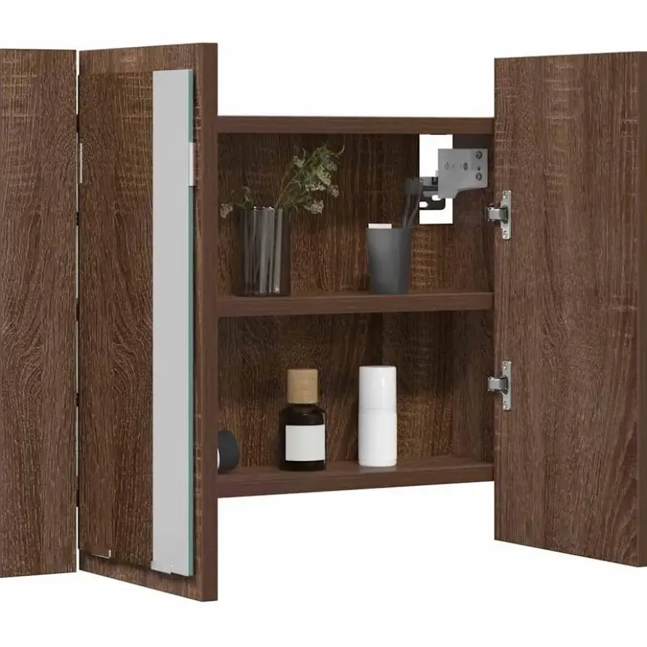 vidaXL - Spiegelkast LED 60x12x45 cm bewerkt hout bruin eikenkleur
