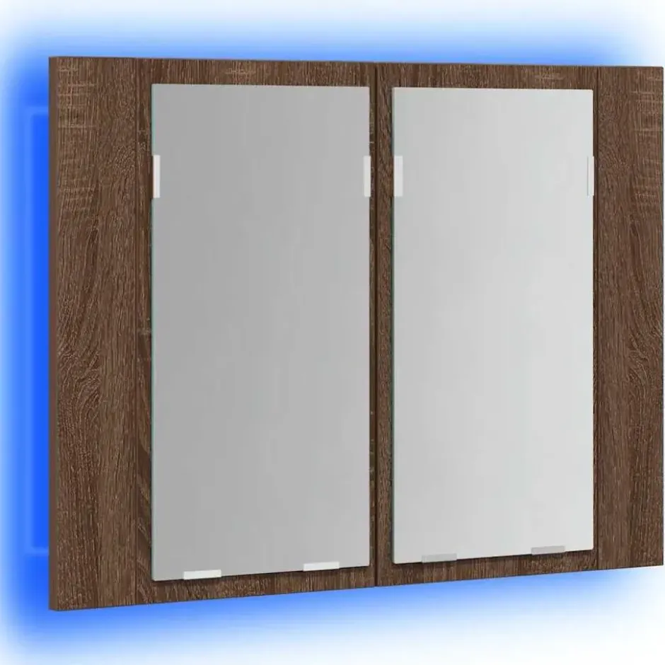 vidaXL - Spiegelkast LED 60x12x45 cm bewerkt hout bruin eikenkleur