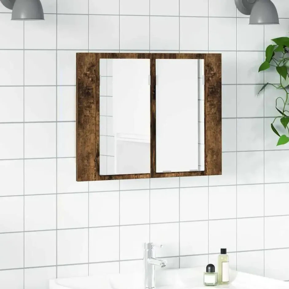 vidaXL - Spiegelkast LED 60x12x45 cm bewerkt hout gerookt eikenkleurig