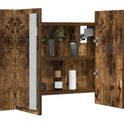 vidaXL - Spiegelkast LED 60x12x45 cm bewerkt hout gerookt eikenkleurig