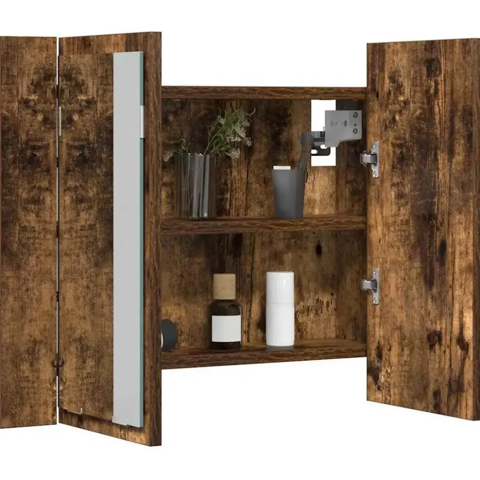 vidaXL - Spiegelkast LED 60x12x45 cm bewerkt hout gerookt eikenkleurig