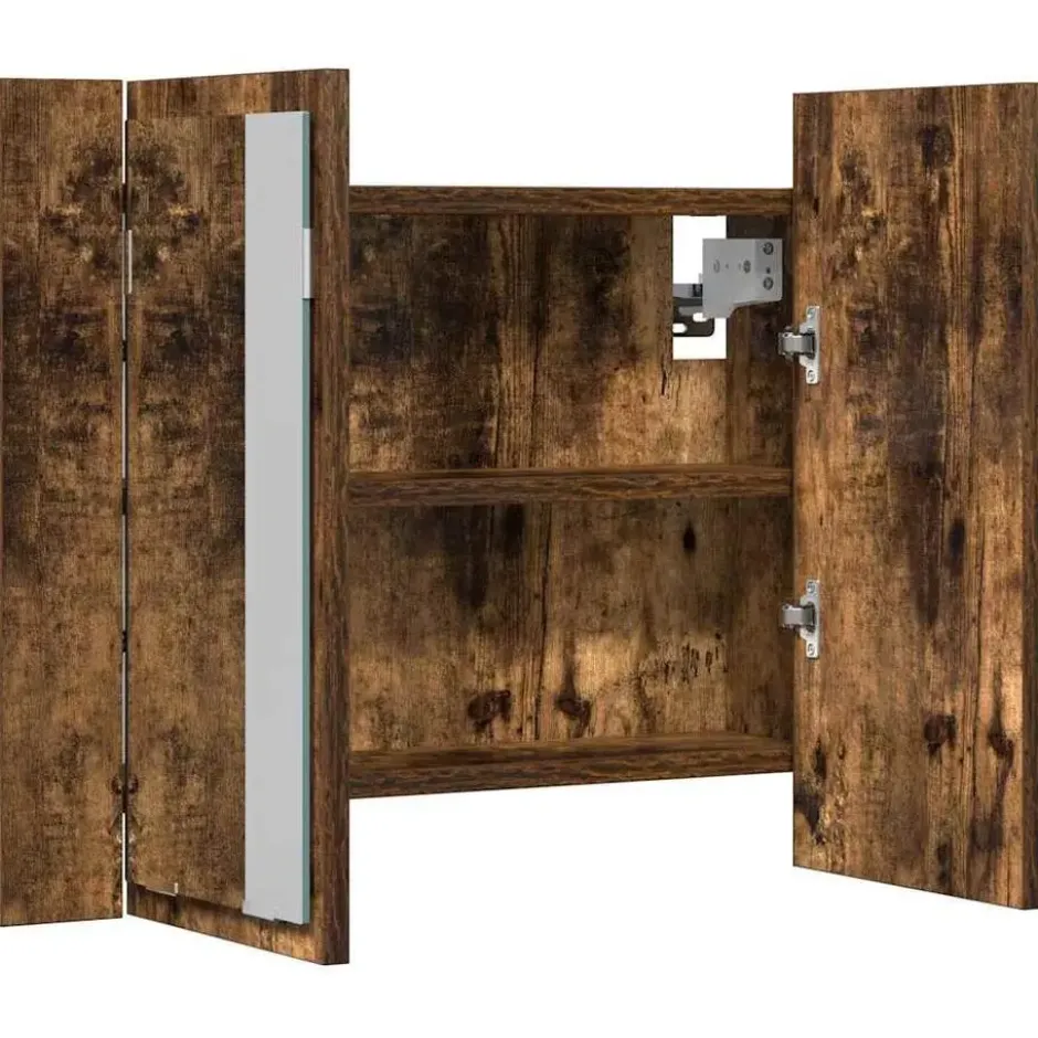 vidaXL - Spiegelkast LED 60x12x45 cm bewerkt hout gerookt eikenkleurig