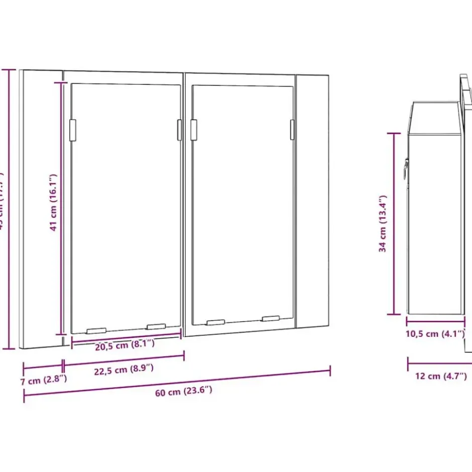 vidaXL - Spiegelkast LED 60x12x45 cm bewerkt hout gerookt eikenkleurig