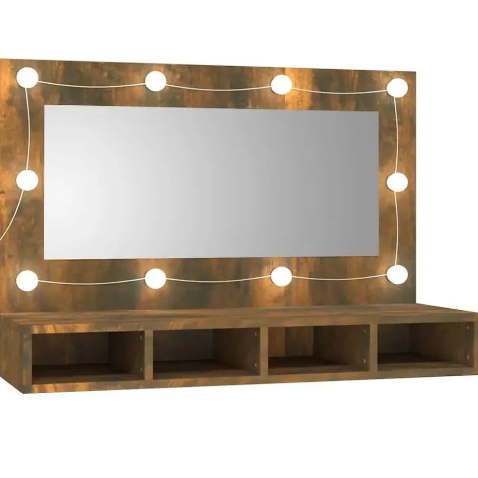 vidaXL - Spiegelkast met LED-verlichting 90x31,5x62 cm gerookt eiken