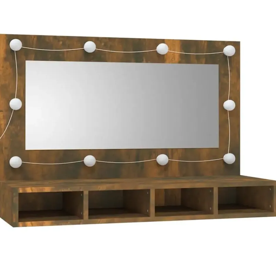 vidaXL - Spiegelkast met LED-verlichting 90x31,5x62 cm gerookt eiken