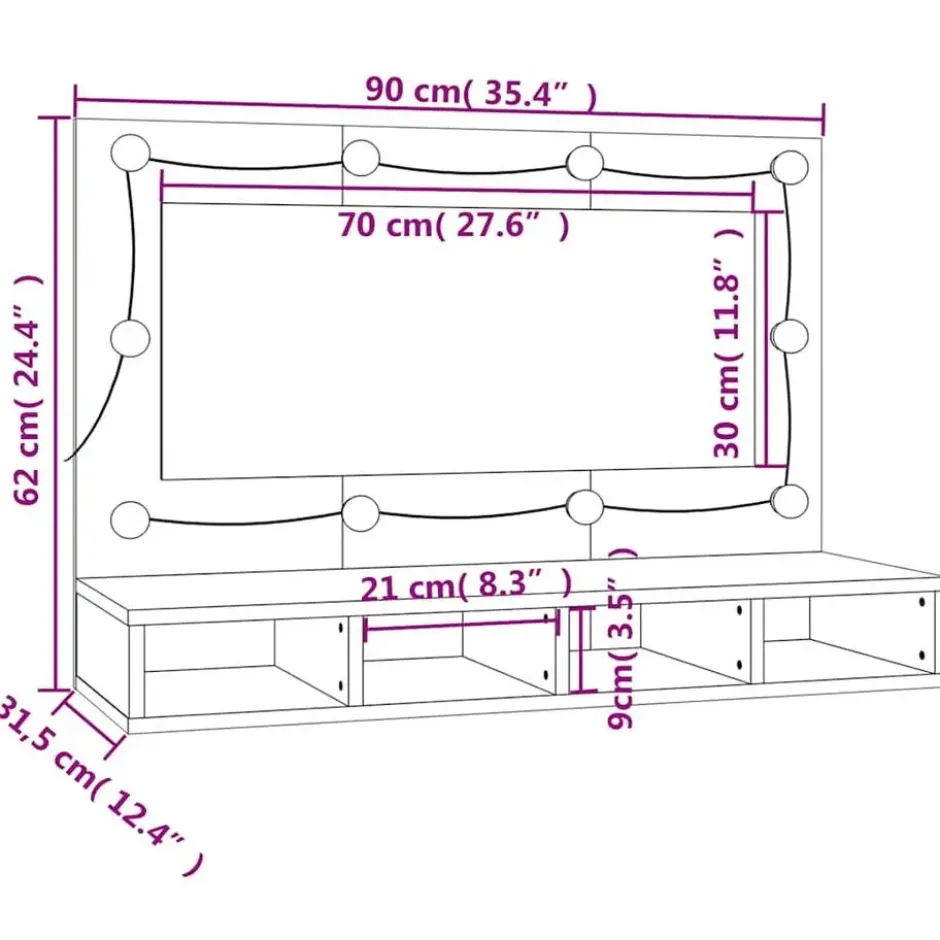 vidaXL - Spiegelkast met LED-verlichting 90x31,5x62 cm gerookt eiken