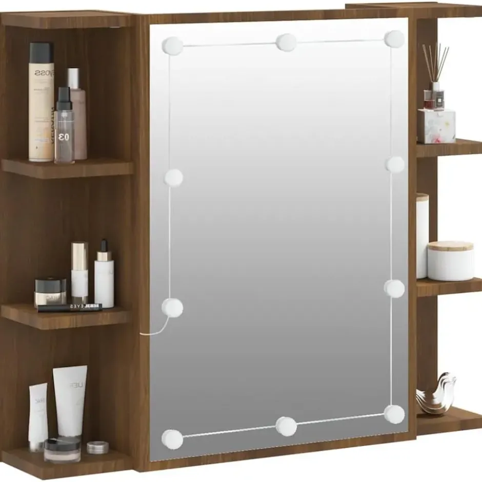 vidaXL - Spiegelkast met LED-verlichting 70x16,5x60 cm bruin eikenkleur