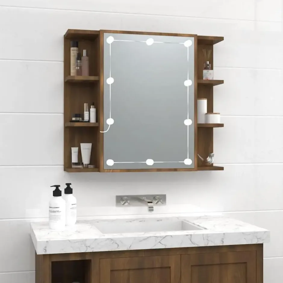 vidaXL - Spiegelkast met LED-verlichting 70x16,5x60 cm bruin eikenkleur