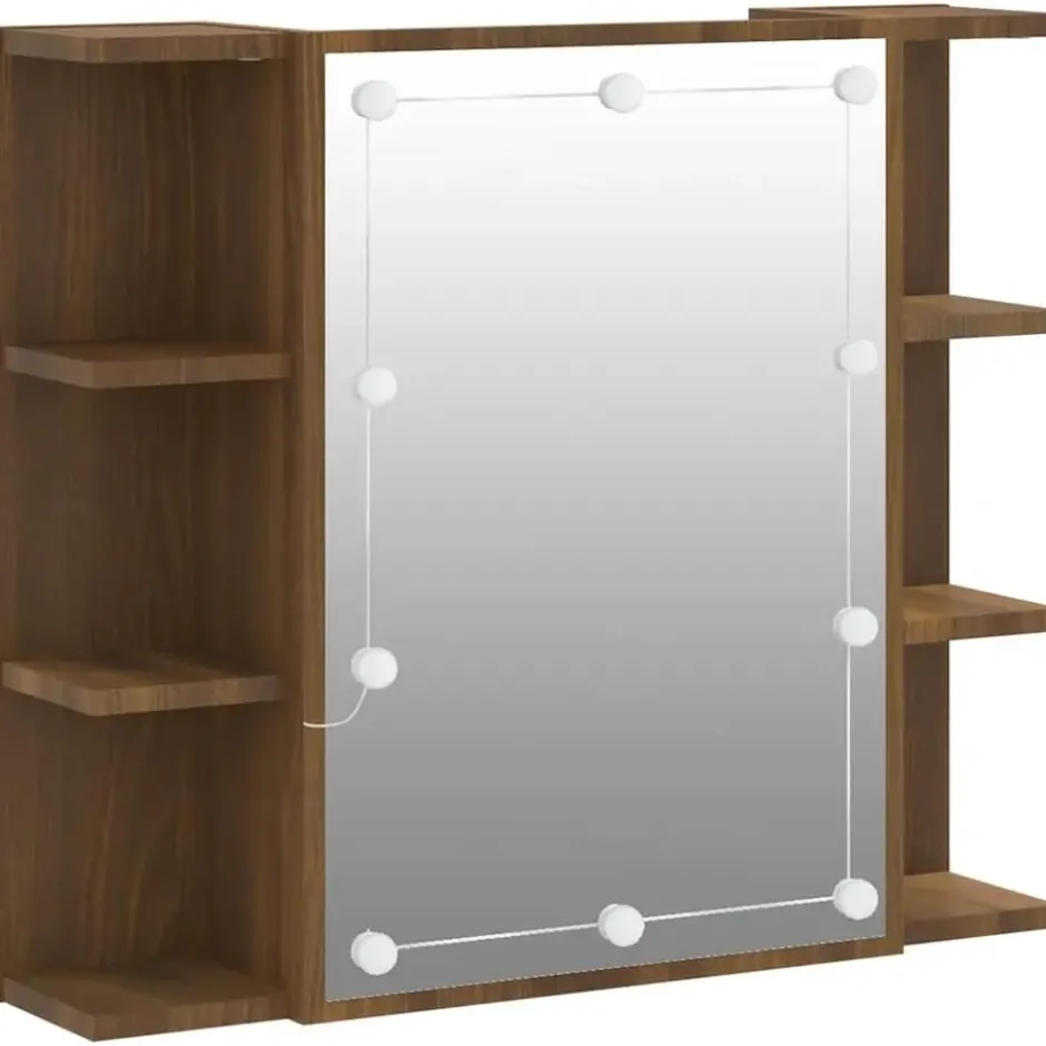 vidaXL - Spiegelkast met LED-verlichting 70x16,5x60 cm bruin eikenkleur