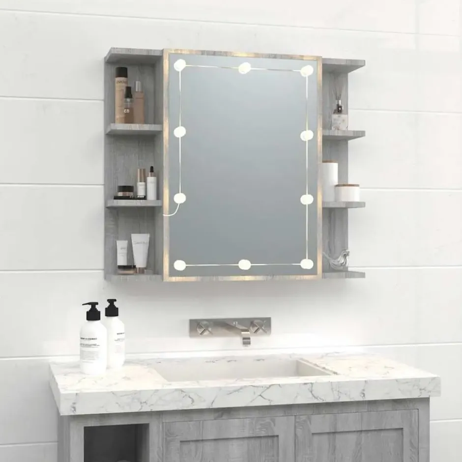 vidaXL - Spiegelkast met LED-verlichting 70x16,5x60 cm grijs sonoma