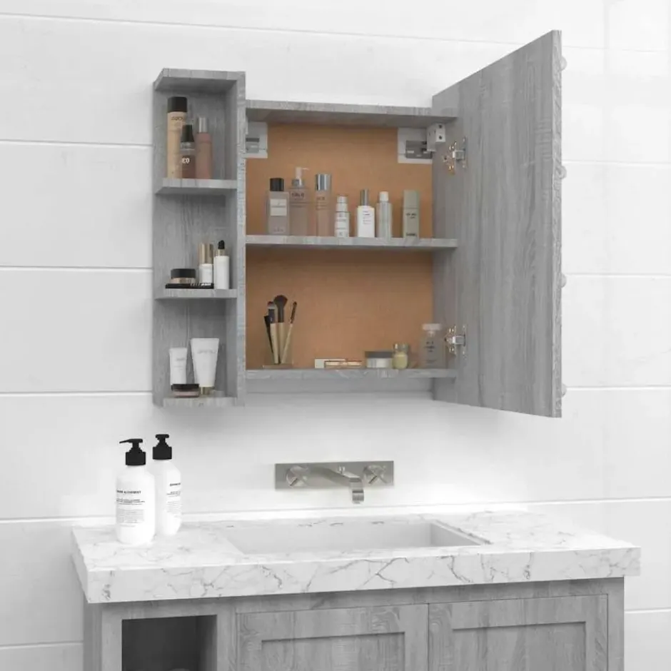 vidaXL - Spiegelkast met LED-verlichting 70x16,5x60 cm grijs sonoma