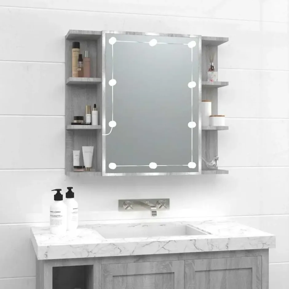 vidaXL - Spiegelkast met LED-verlichting 70x16,5x60 cm grijs sonoma