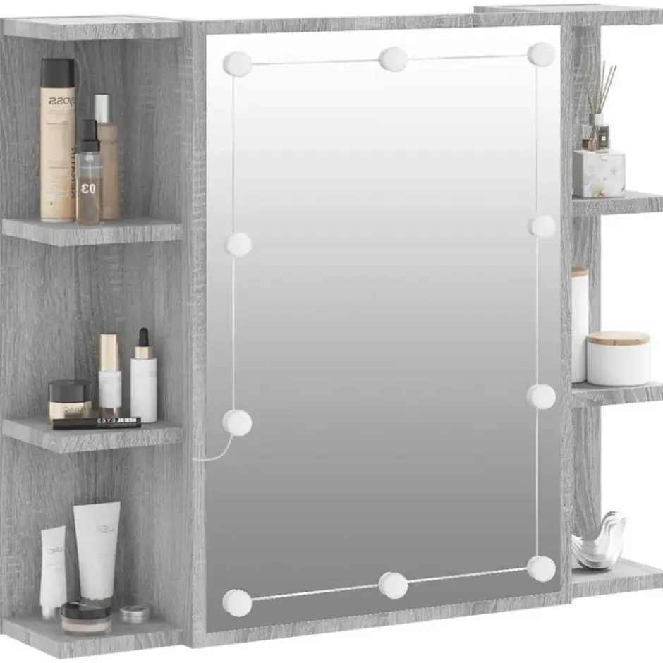 vidaXL - Spiegelkast met LED-verlichting 70x16,5x60 cm grijs sonoma