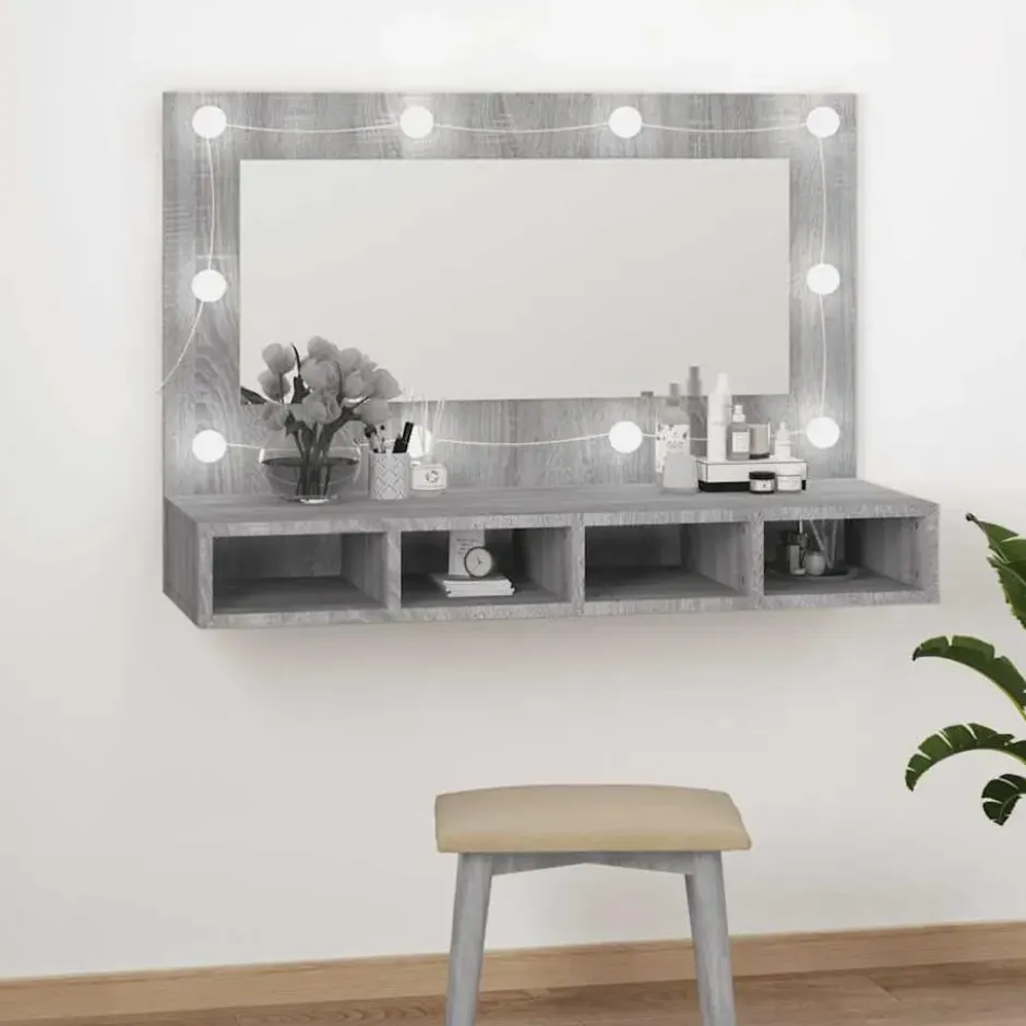 vidaXL - Spiegelkast met LED-verlichting 90x31,5x62 cm grijs sonoma