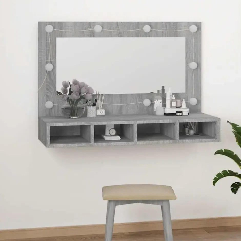 vidaXL - Spiegelkast met LED-verlichting 90x31,5x62 cm grijs sonoma