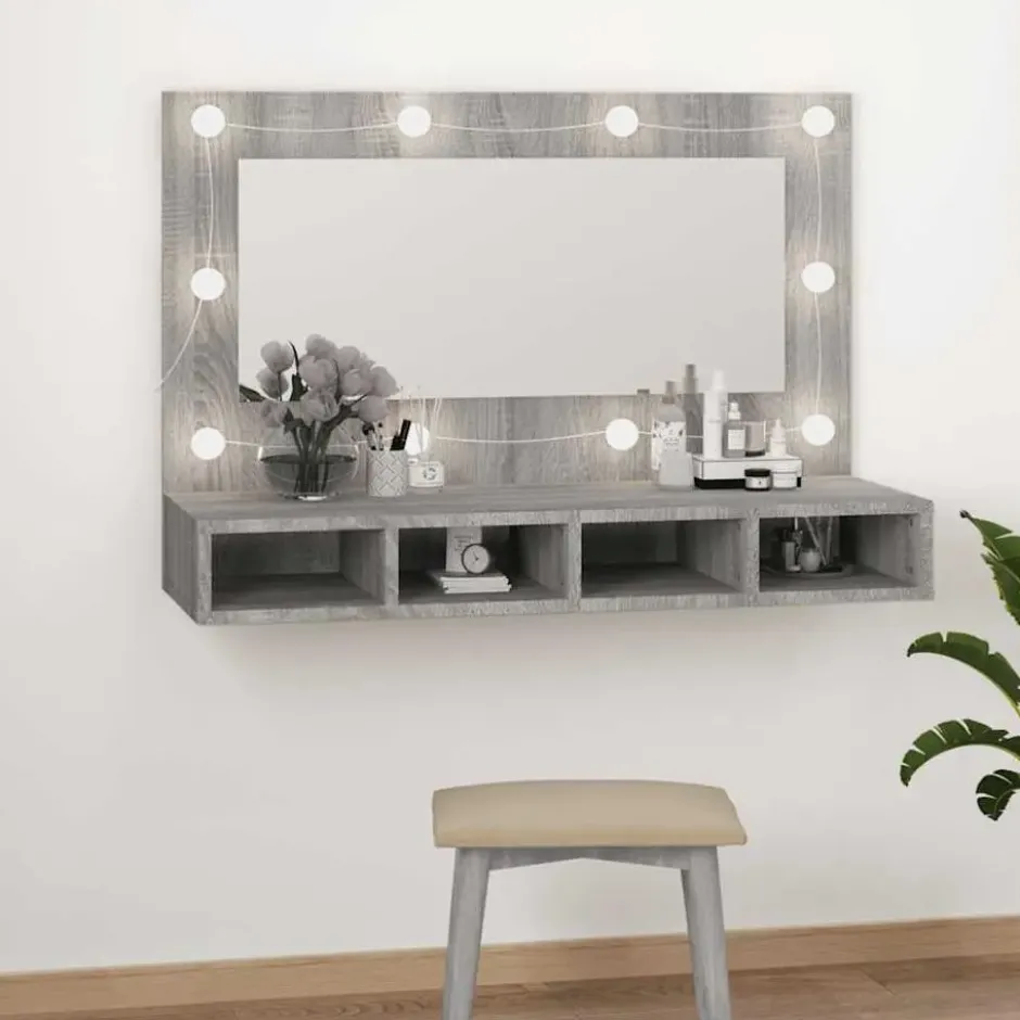 vidaXL - Spiegelkast met LED-verlichting 90x31,5x62 cm grijs sonoma
