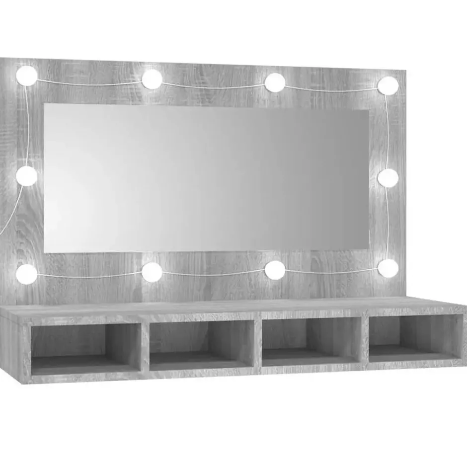 vidaXL - Spiegelkast met LED-verlichting 90x31,5x62 cm grijs sonoma
