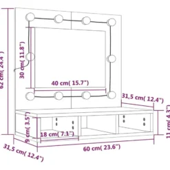 vidaXL - Spiegelkast met LED-verlichting 60x31,5x62 cm grijs sonoma